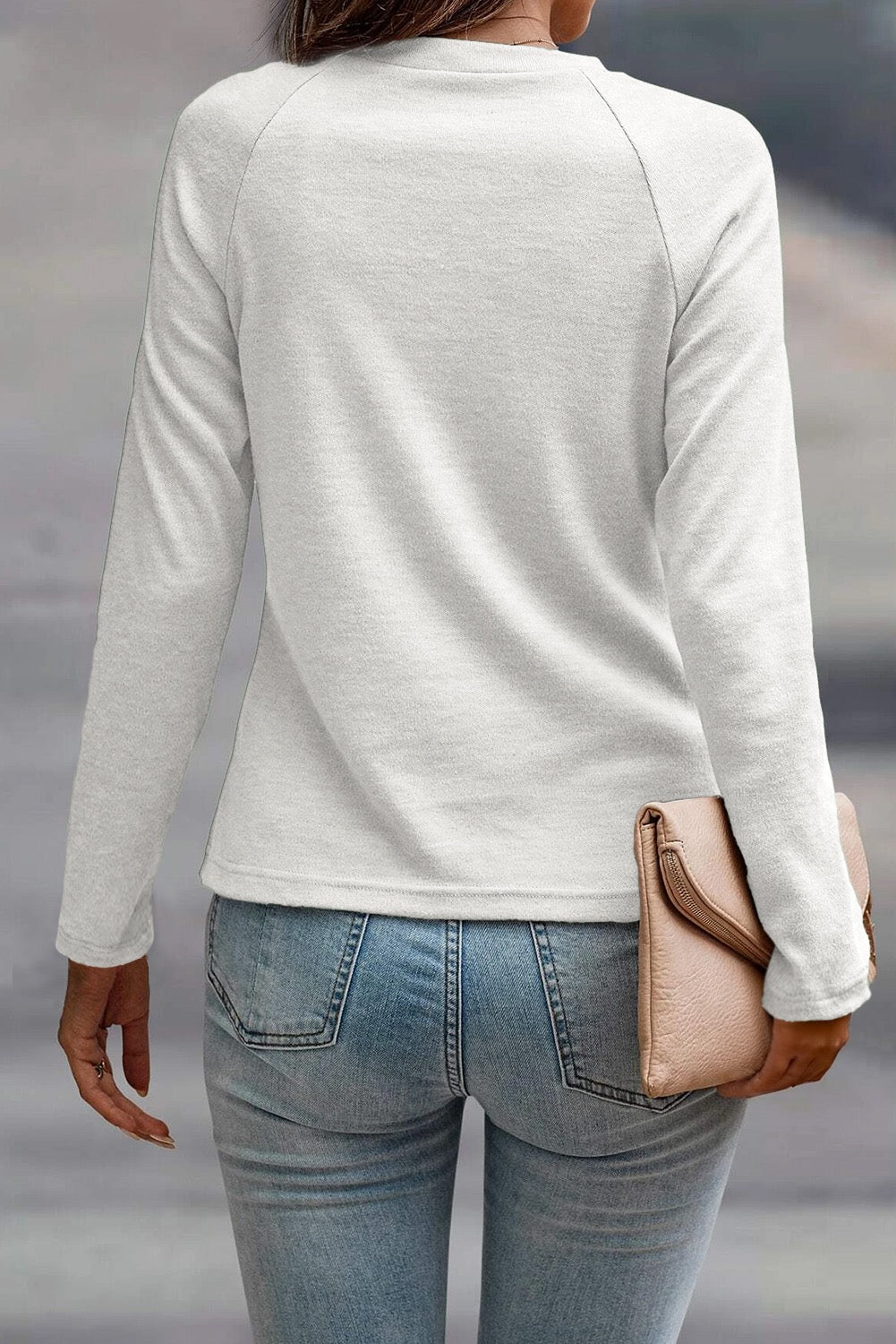 White Solid color seam detail long sleeve top